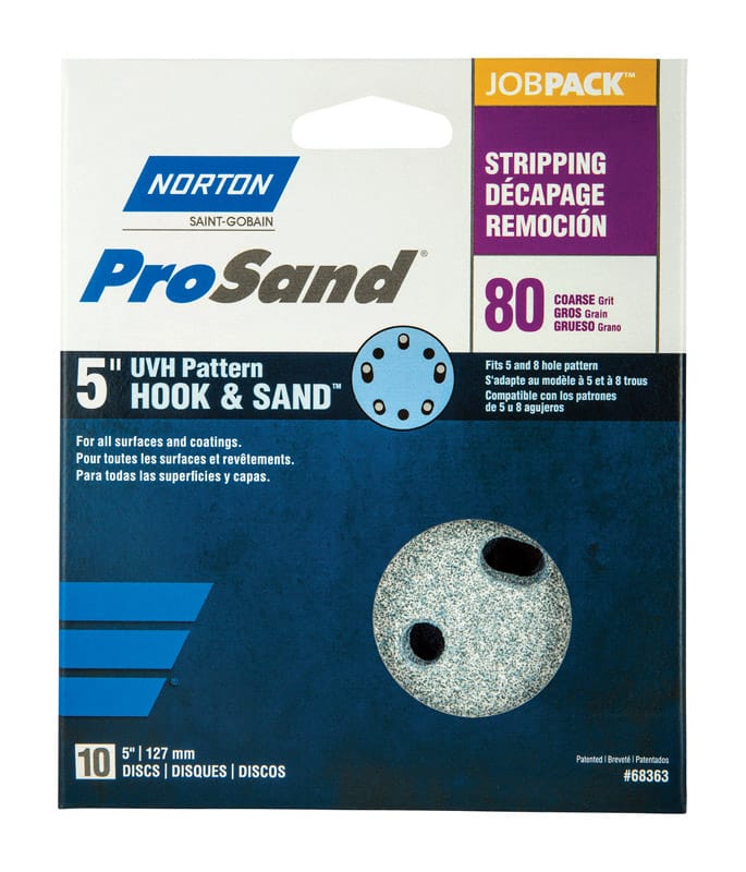 Norton 07660768363 ProSand 5 in. Ceramic Alumina Hook and Loop A975 Sanding Disc 80 Grit Coarse 10 pk