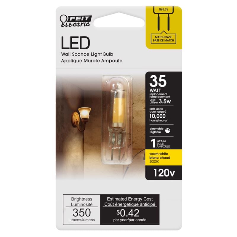 Feit BP35JCD/830/LED T4 GY6.35 LED Bulb Bright White 35 Watt Equivalence 1 pk