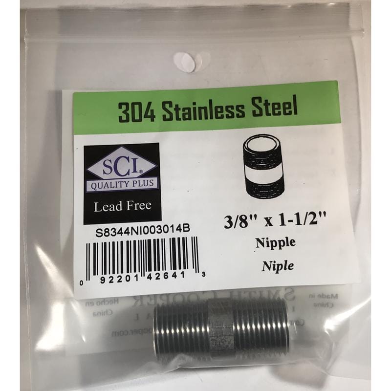 Smith-Cooper 4632100610 3/8 in. MPT Stainless Steel 1-1/2 in. L Nipple