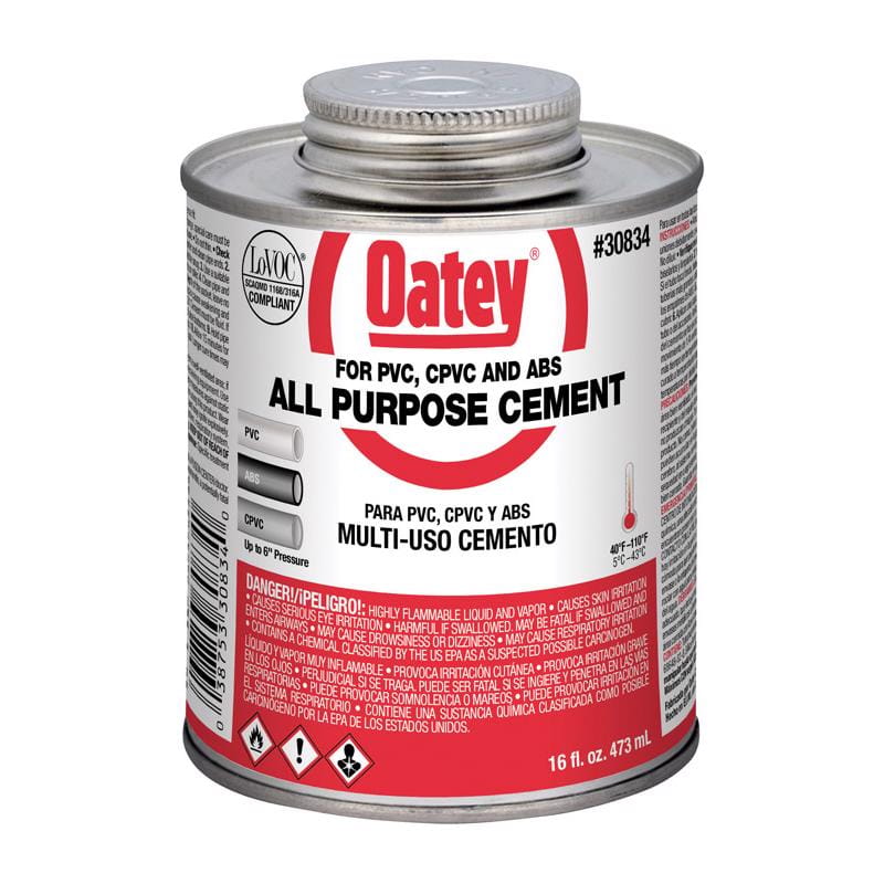 Oatey 30834 Clear All-Purpose Cement For ABS/CPVC/PVC 16 oz