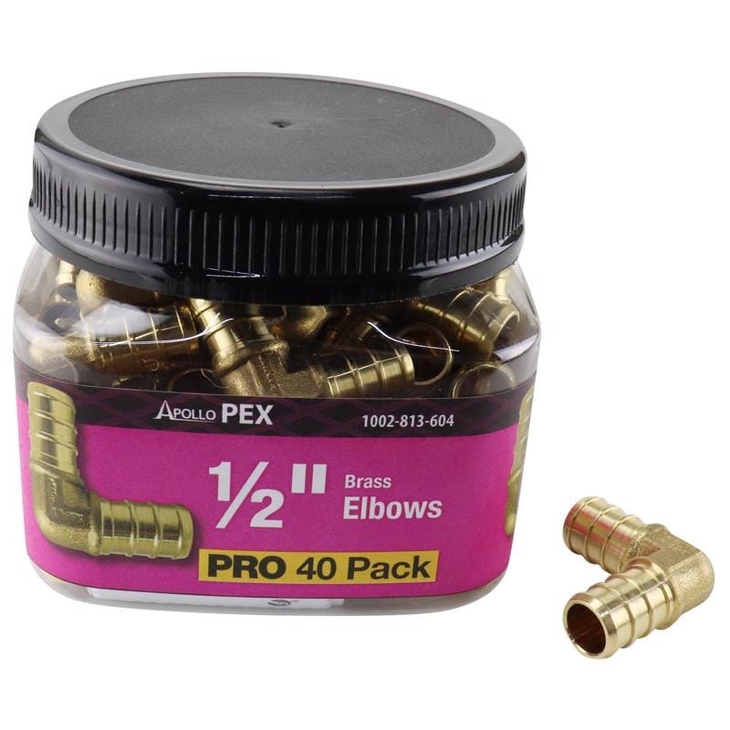 Apollo APXE1240JR PRO 1/2 in. PEX Barb in to X 1/2 in. D PEX Barb Brass 90 Degree Elbow