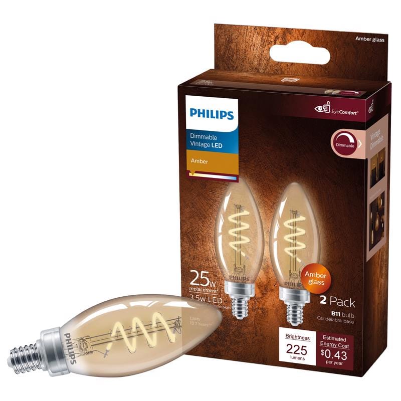 Philips 565804 B11 E12 (Candelabra) LED Bulb Amber 25 Watt Equivalence 2 pk