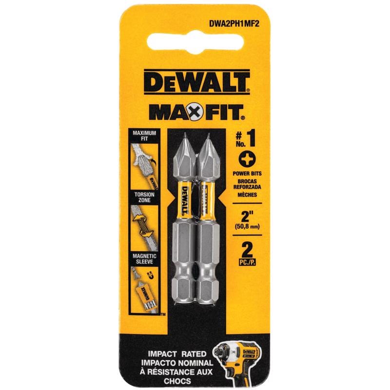 Dewalt DWA2PH1MF2 Max Fit Phillips #1 X 2 in. L Screwdriver Bit Set Steel 2 pk