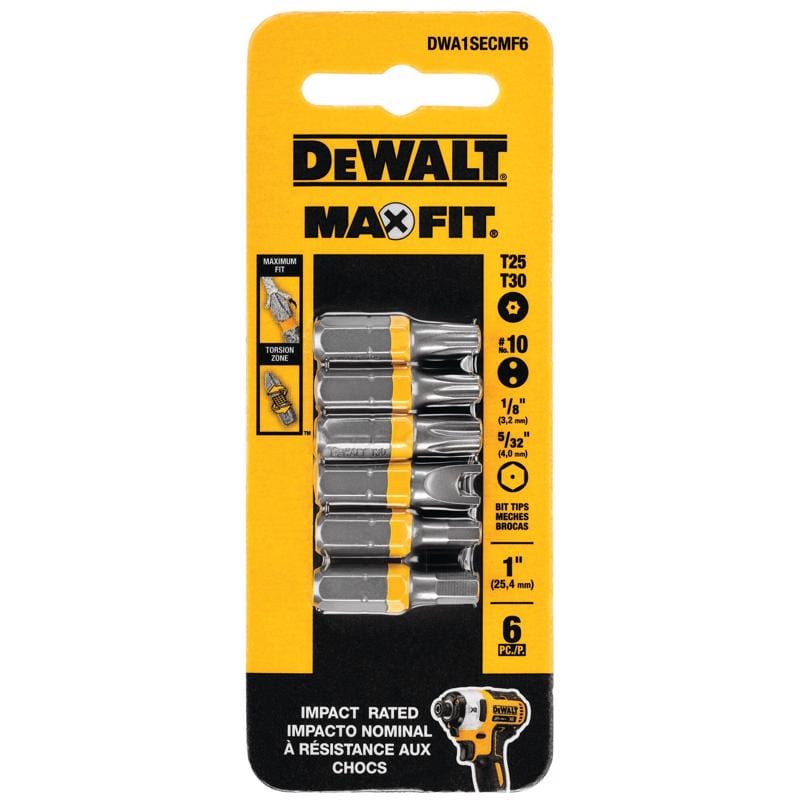 Dewalt DWA1SECMF6 Max Fit Assorted Assorted X 1 in. L Security Bit Set Steel 6 pk
