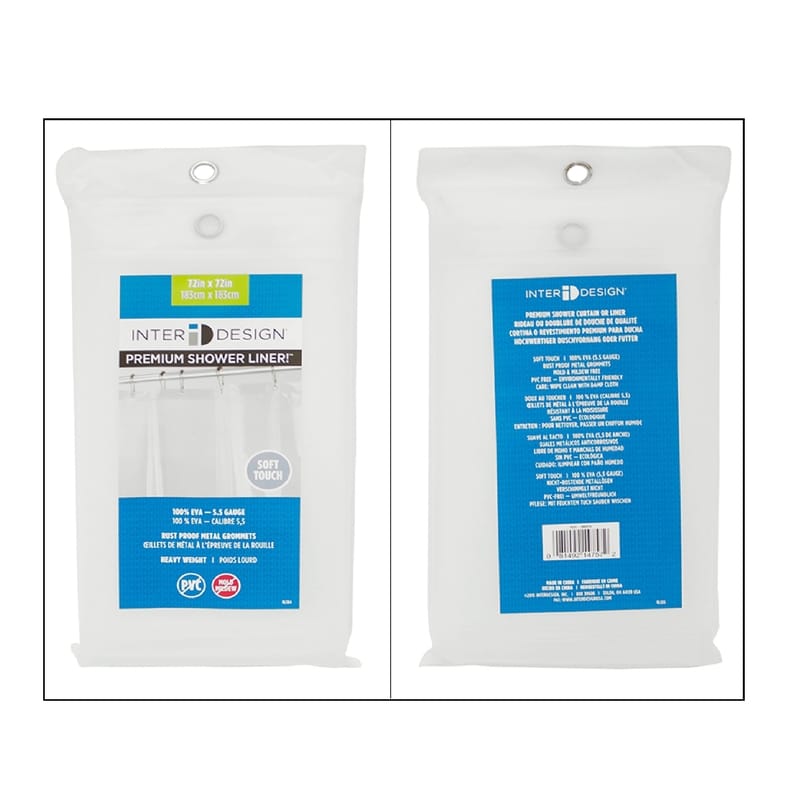 iDesign 14757 72 in. H X 72 in. W Clear Shower Curtain Liner EVA