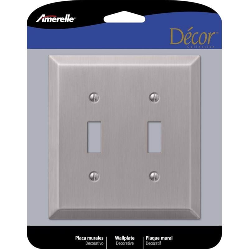 Amerelle 163TTBN Century Brushed Nickel 2 gang Stamped Steel Toggle Wall Plate 1 pk