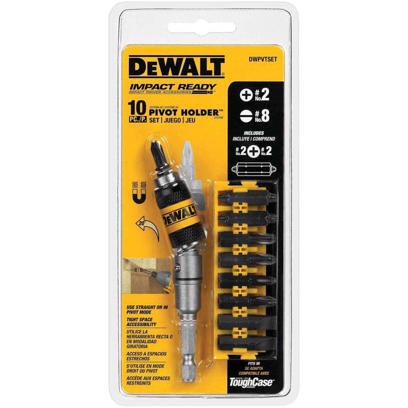 Dewalt DWPVTSET Impact Ready Hex 5/16 in. X 3 in. L Pivot Holder Set with Bit Bar Steel 10 pc