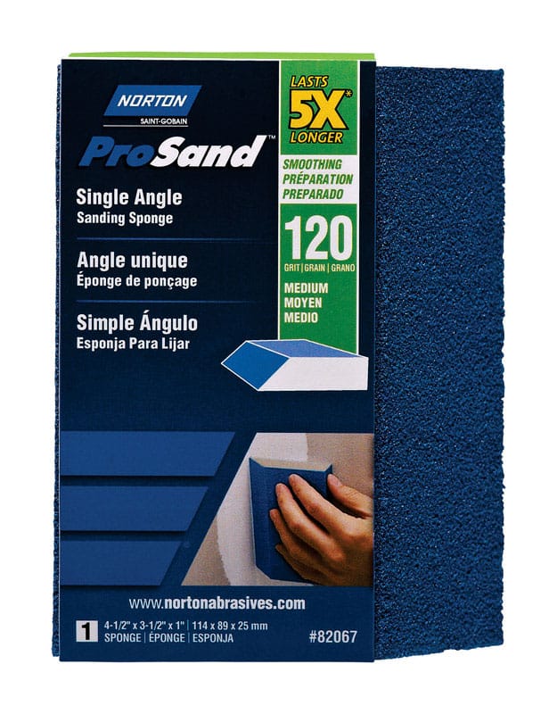 Norton 07660782067 ProSand 4.5 in. L X 3.5 in. W X 1 in. 120 Grit Medium Single Angle Sanding Sponge