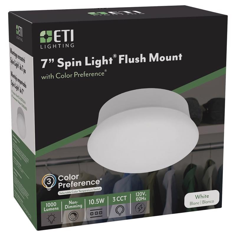 Eti C02002403D 3.5 in. H X 7 in. W X 7 in. L White LED Ceiling Spin Light