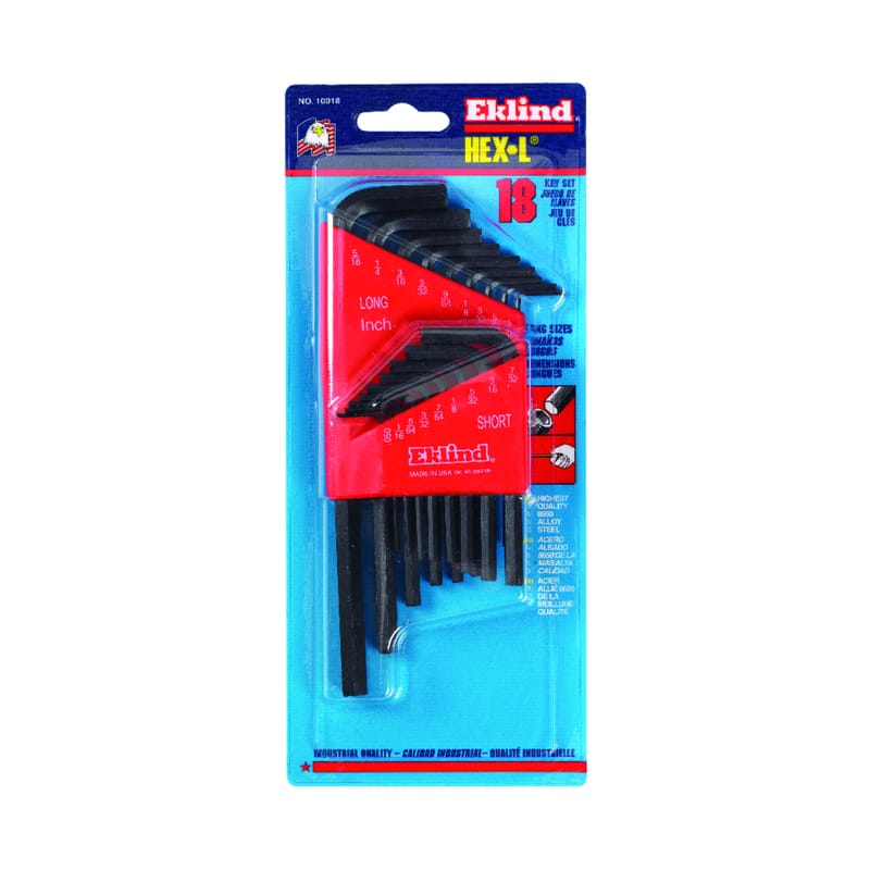 Eklind 10018 Hex-L .050 to 5/16 in. SAE Long and Short Arm Hex L-Key Set 18 pc