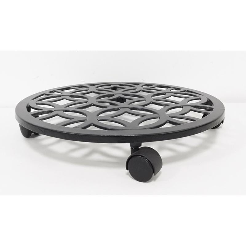 Living Accents 58062 3 in. H Black Iron/Plastic Wheeled Plant Stand