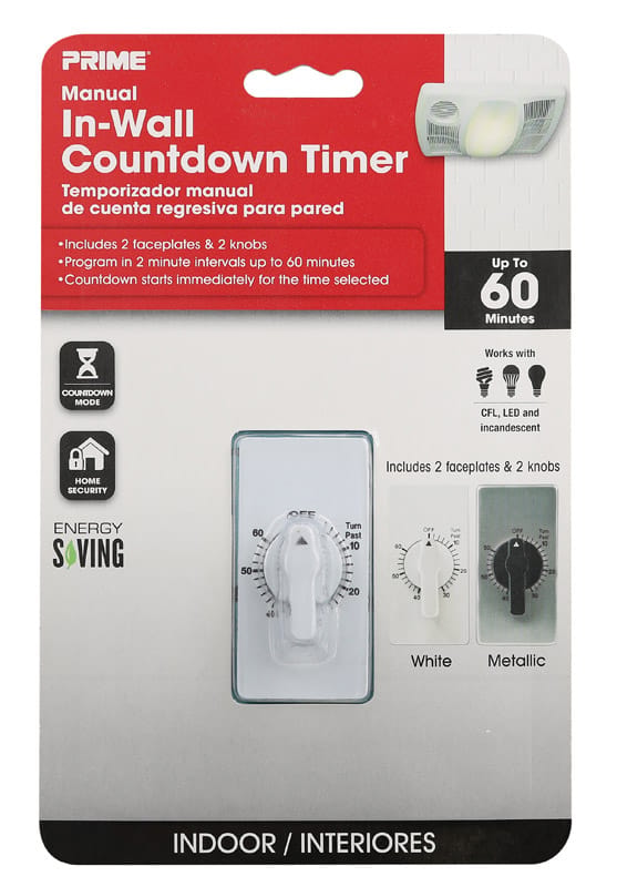Prime TNIW060-RC EZ-SET Indoor In Wall Countdown Timer 125 V White