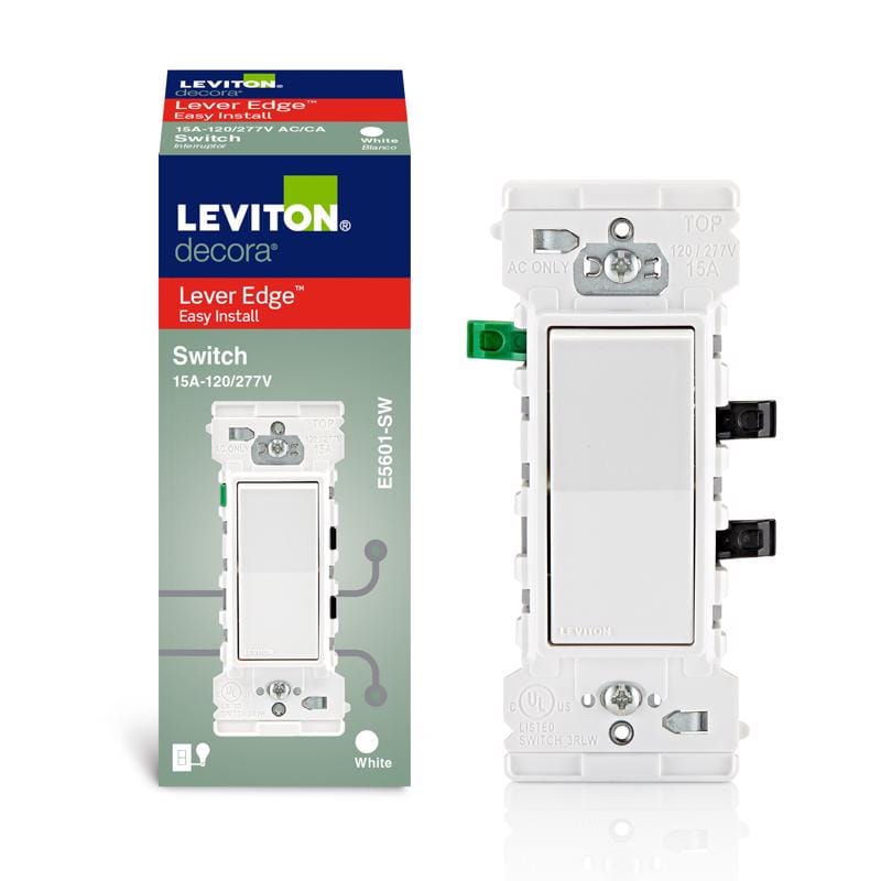 Leviton E5601-0SW Lever Edge 15 amps Single Pole Rocker Rocker Switch White 1 pk