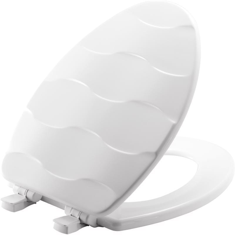 Mayfair BY Bemis 133SLOW-000 Basket Weave Slow Close Elongated White Enameled Wood Toilet Seat