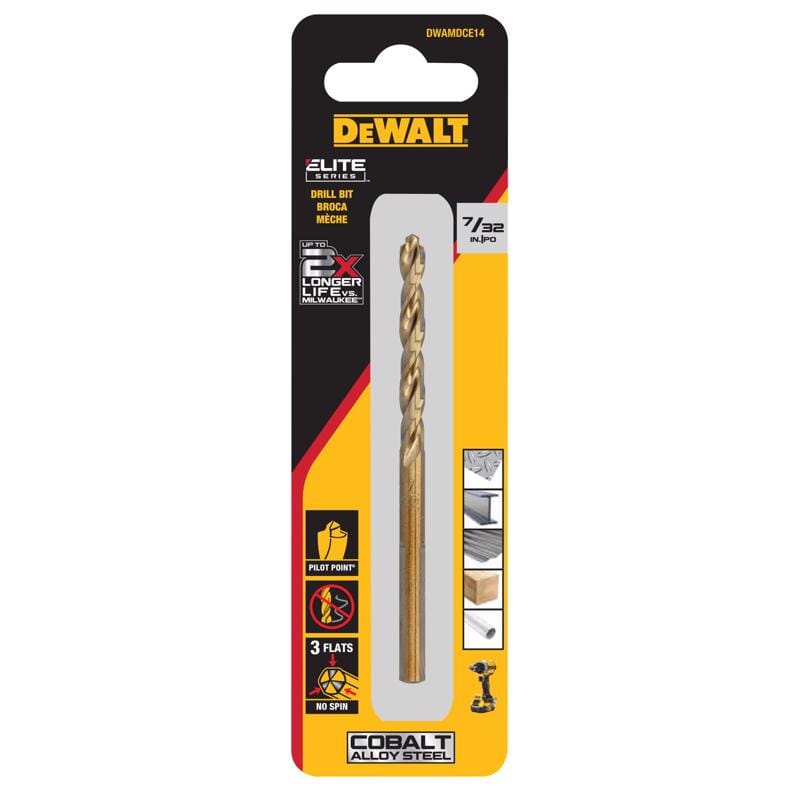 Dewalt DWAMDCE14 ELITE SERIES 7/32 in. X 3 3/4 in. L Cobalt Steel Pilot Point Drill Bit Round Shank 1 pc