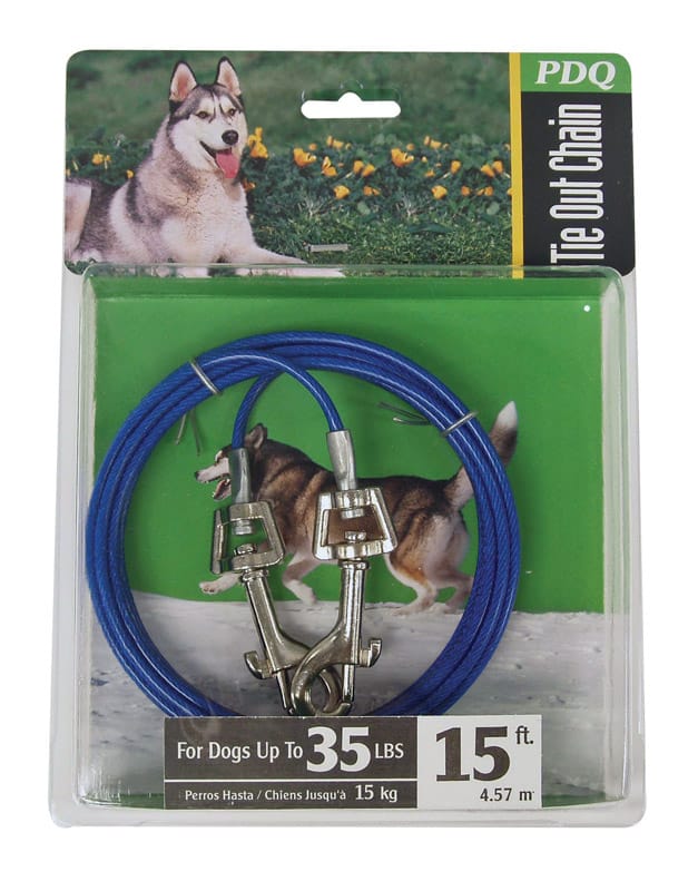 PDQ Q231500099 Blue / Silver Tie-Out Vinyl Coated Cable Dog Tie Out Medium