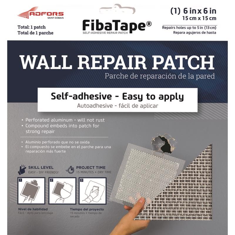 Saint-Gobain Adfors FDW6838-U FibaTape 6 in. L X 6 in. W Reinforced Aluminum White Self Adhesive Wall Repair P