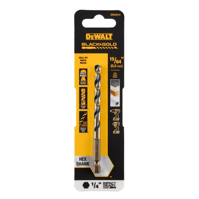 Dewalt DWA5015 Black & Gold 15/64 in. High Speed Steel Impact Ready Drill Bit Hex Shank 1 pk