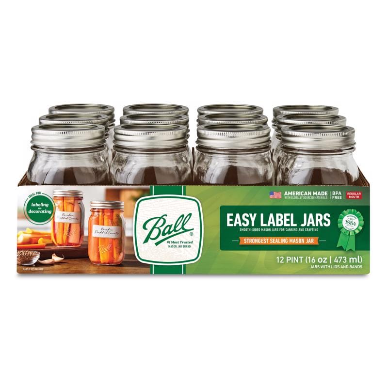 Ball 2223165 Regular Mouth Mason Jar 16 oz 12 pk