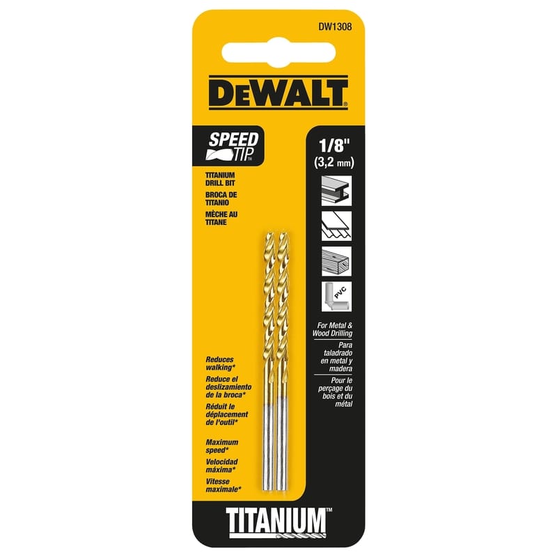 Dewalt DW1308 1/8 in. X 2.75 in. L High Speed Steel Split Point Drill Bit Straight Shank 2 pc