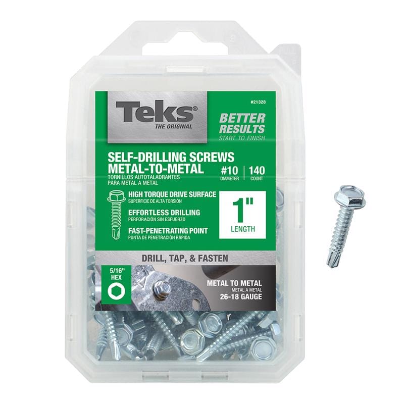 Teks 21328 No. 10 in. X 1 in. L Hex Hex Washer Head Sheet Metal Screws 140 pk