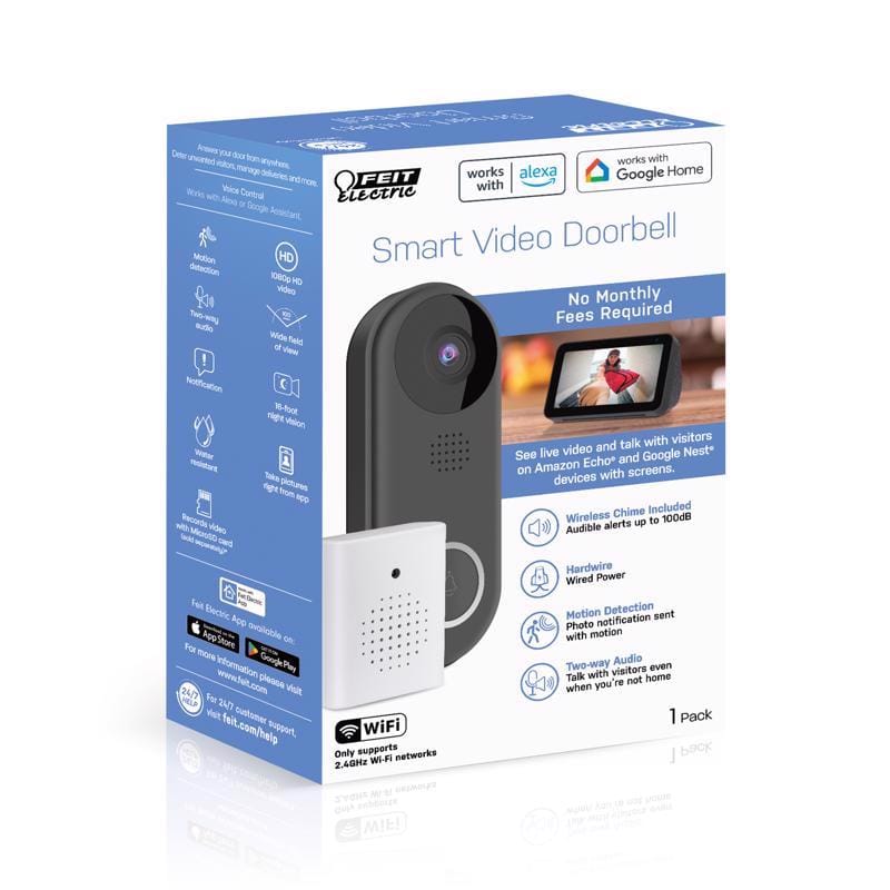 Feit CAM/DOOR/WIFI Smart Home Black Plastic Wired Smart-Enabled Video Doorbell