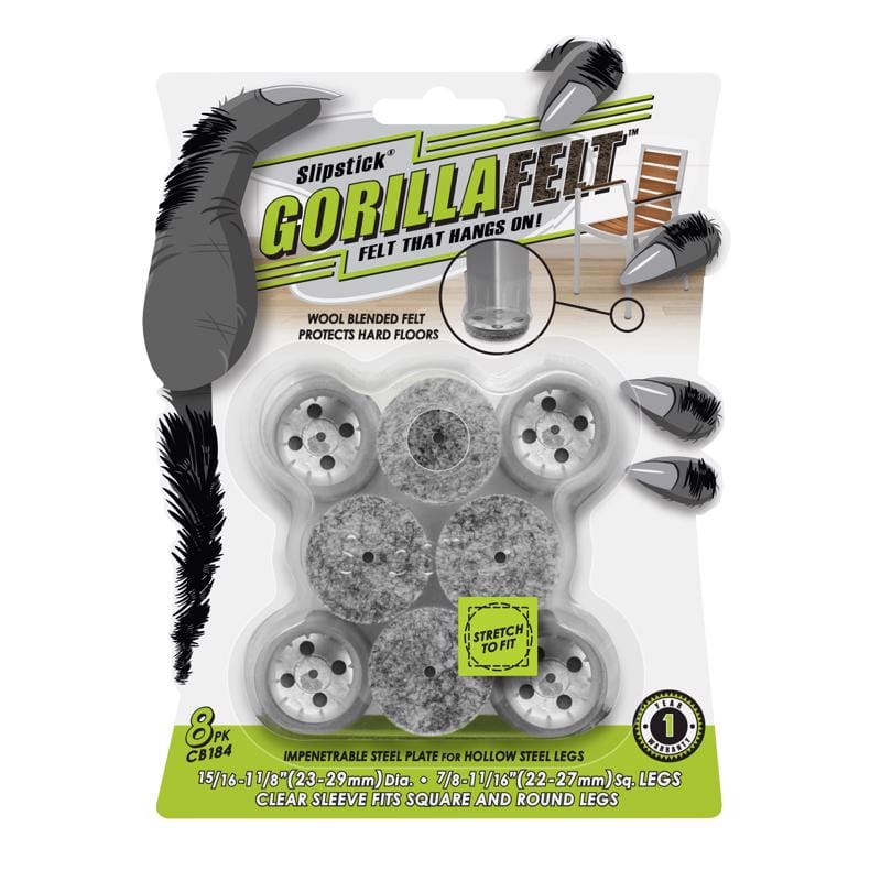 Slipstick CB184 GorillaFelt Felt/Plastic Self Adhesive Table/Chair Leg Tip Gray Round 1 in. W 8 pk