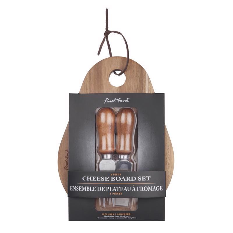 Final Touch FTA7081 7 in. L X 7.5 in. W X 1.6 in. Acacia Wood Cheese Board with Slicer