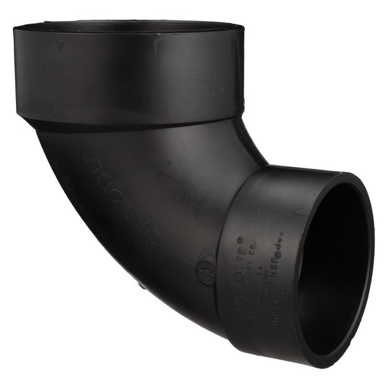 Charlotte Pipe ABS003290600 3 in. Hub X 4 in. D Hub ABS 90 Degree Elbow