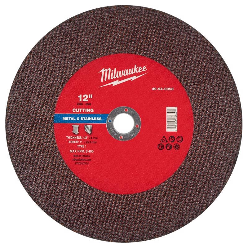 Milwaukee 49-94-0053 12 in. D X 1 in. X 1/8 in. thick Metal Cut-Off Wheel 1 pc