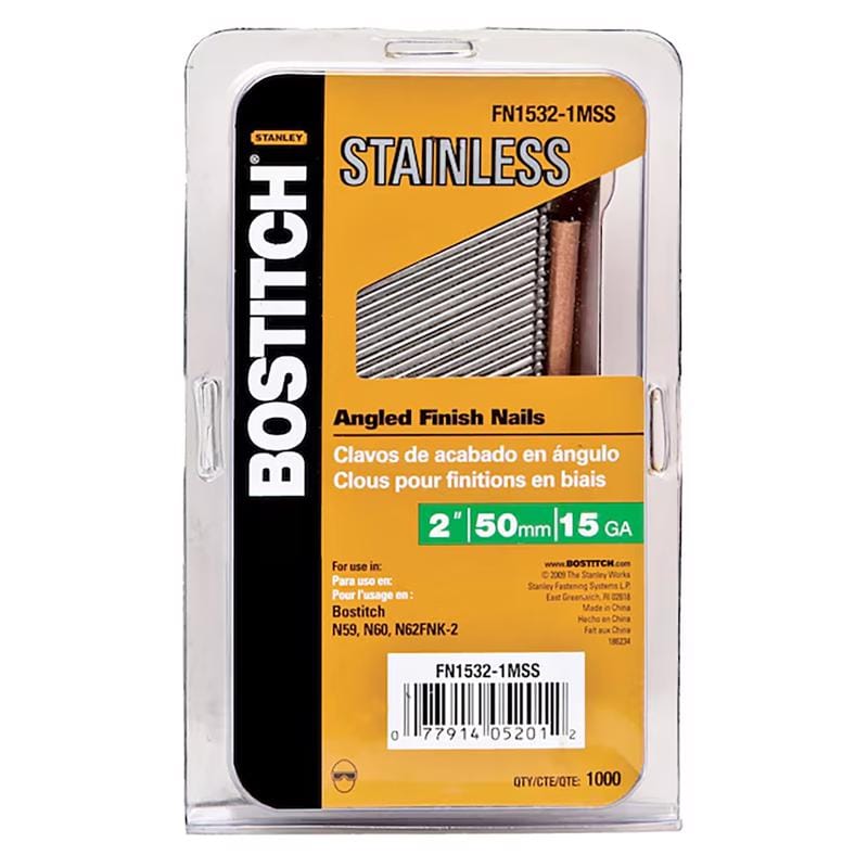 Bostitch FN1532-1MSS 2 in. L X 15 Ga. Angled Strip Stainless Steel Finish Nails 1,000 pk