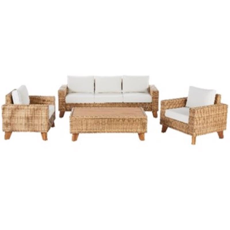 Living Accents HGW-SOFA3023 Guinevere 4 pc Light Brown Wicker Deep Seating Set Ivory