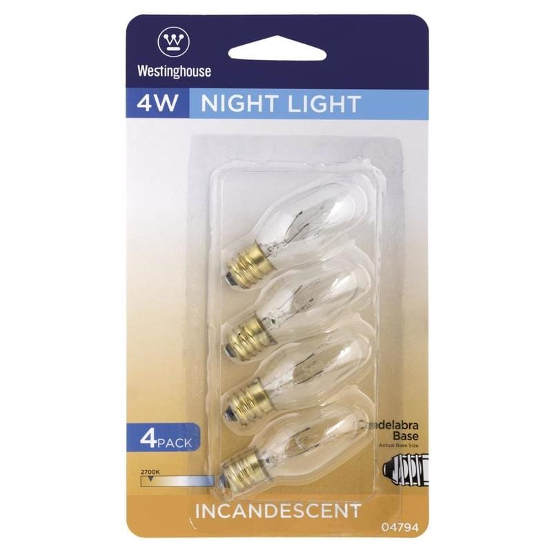Westinghouse 0479400 4 W C7 Specialty Incandescent Bulb E12 (Candelabra) White 4 pk