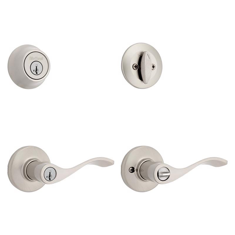 Kwikset 96900-420 SmartKey Security Balboa Satin Nickel Deadbolt and Entry Door Knob KW1 1-3/4 in.