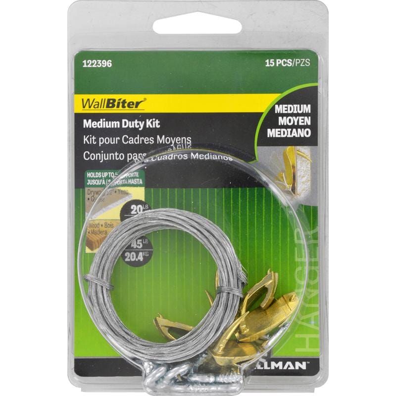 Hillman 122396 WallBiter Brass-Plated Medium Duty Picture Hook Kit 45 lb 15 pk