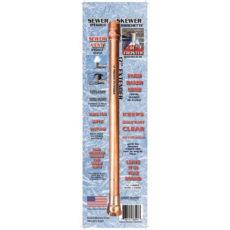 Sewer Skewer 865433 17 in. L Copper Sewer Vent Defroster Extender