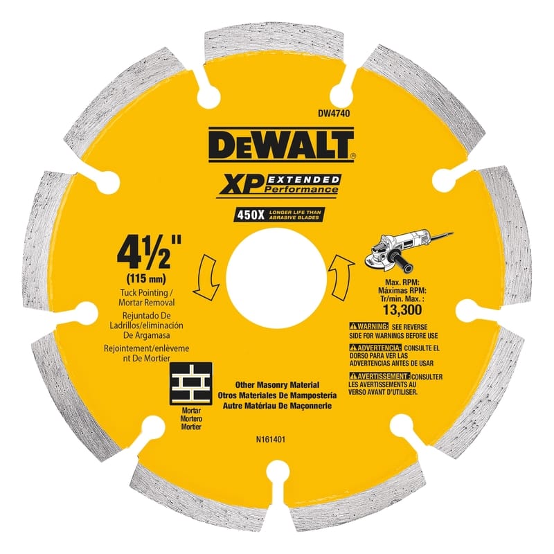 Dewalt DW4740 XP 4-1/2 in. D X 5/8 in. X 0.250 in. thick Diamond Tuck Point Cut-Off Blade 1 pc