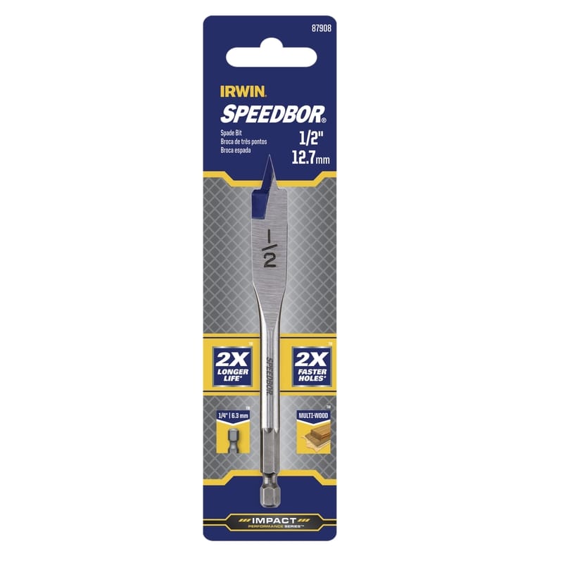 Irwin 87908 Speedbor 1/2 in. X 4 in. L Carbon Steel Wood Boring Bit Quick-Change Hex Shank 1 pc