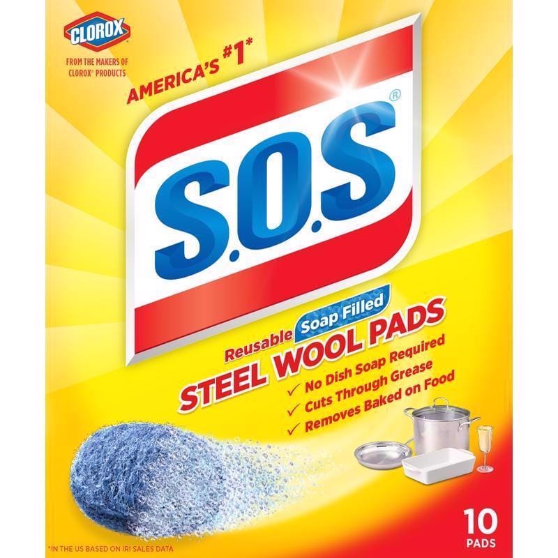 S.O.S 10016500100024 Heavy Duty Steel Wool Pads For Multi-Purpose 5.50 in. L 10 pk