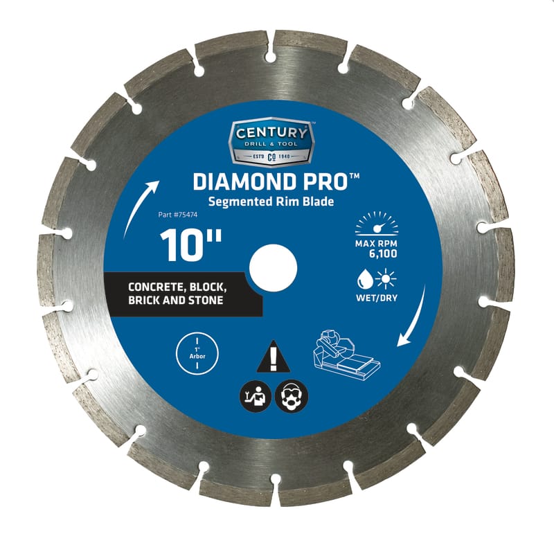 Century Drill & Tool 75474 10 in. D X 1 in. Diamond Segmented Rim Diamond Saw Blade 1 pk