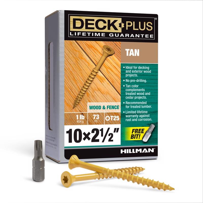 Hillman 48415 Deck Plus No. 10 in. X 2-1/2 in. L Tan Star Flat Head Exterior Deck Screws 1 lb 73 pk