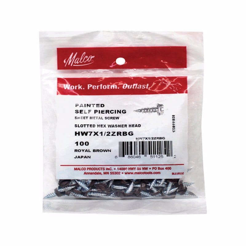 Malco HW7X1/2ZRBG No. 7 Sizes X 1/2 in. L Slotted Hex Washer Head Sheet Metal Screws 100 pk