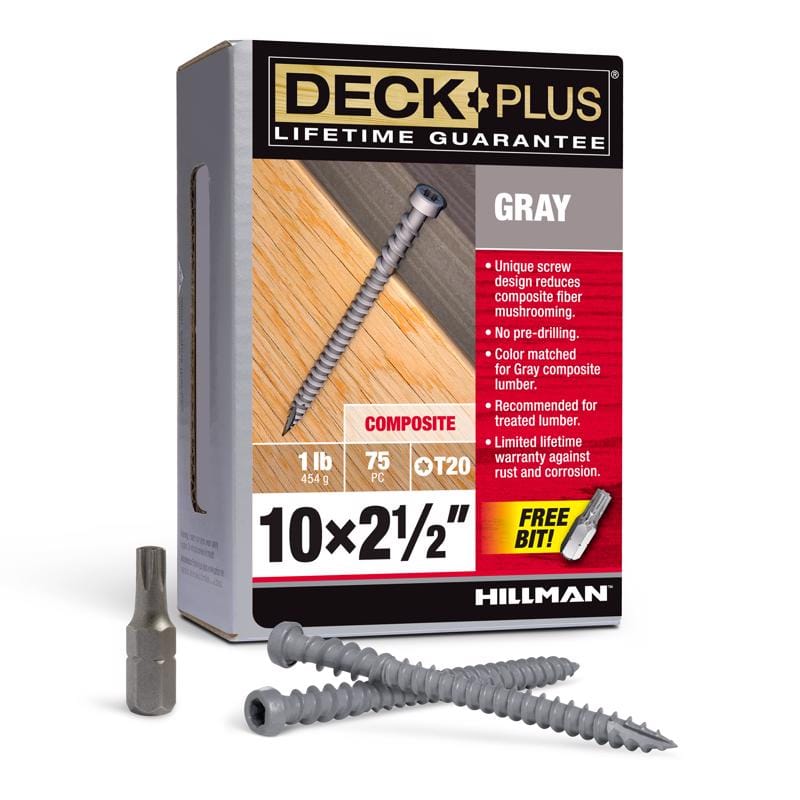Hillman 48439 Deck Plus No. 10 in. X 2-1/2 in. L Gray Star Flat Head Composite Deck Screws 1 lb 75 pk