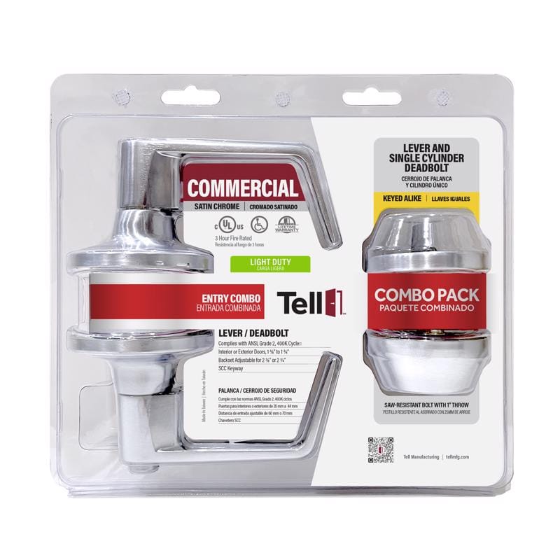 Tell Manufacturing CL103948 Tell Satin Chrome Entry Lever and Deadbolt Set 1-3/4 in.