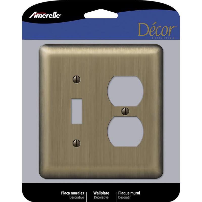 Amerelle 154TD Devon Brushed Brass 2 gang Stamped Steel Duplex/Toggle Wall Plate 1 pk