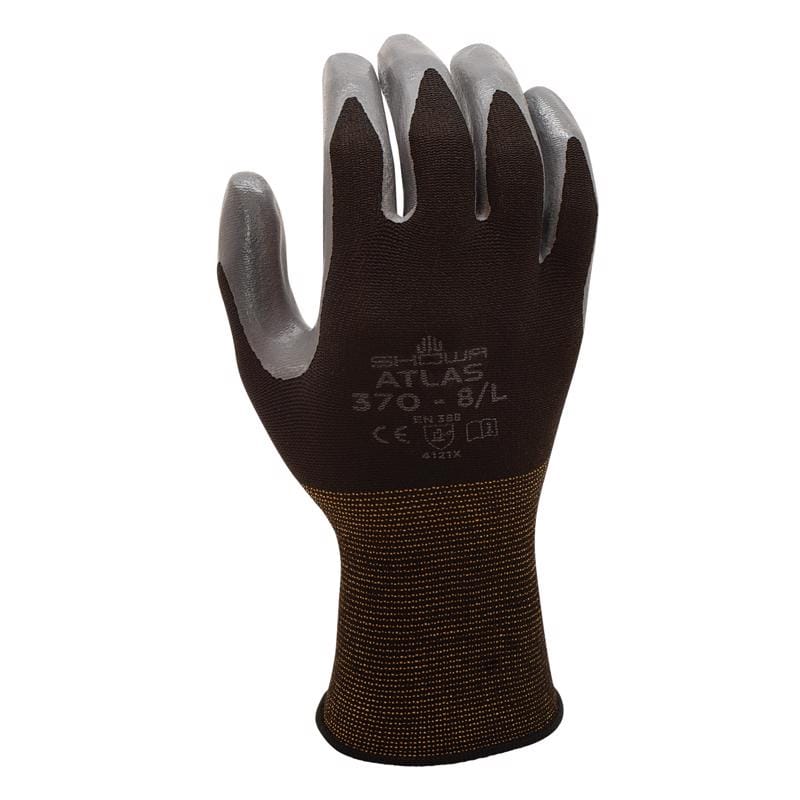 Showa 370BL-08.RT ATLAS 370B Unisex Indoor/Outdoor Dipped Work Gloves Black/Gray L 1 pair