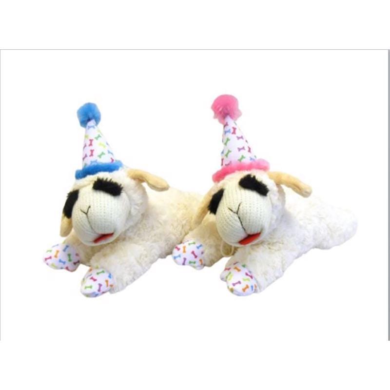 Multipet 48706-12 For Dog Assorted Polyester Lamb Chop W/Birthday Hat Dog Toy 1 pk