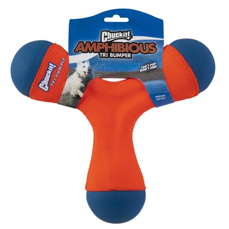 Chuckit! 52062 For Dog Blue/Orange Rubber Tri Bumper Tug Toy Medium 1 pk