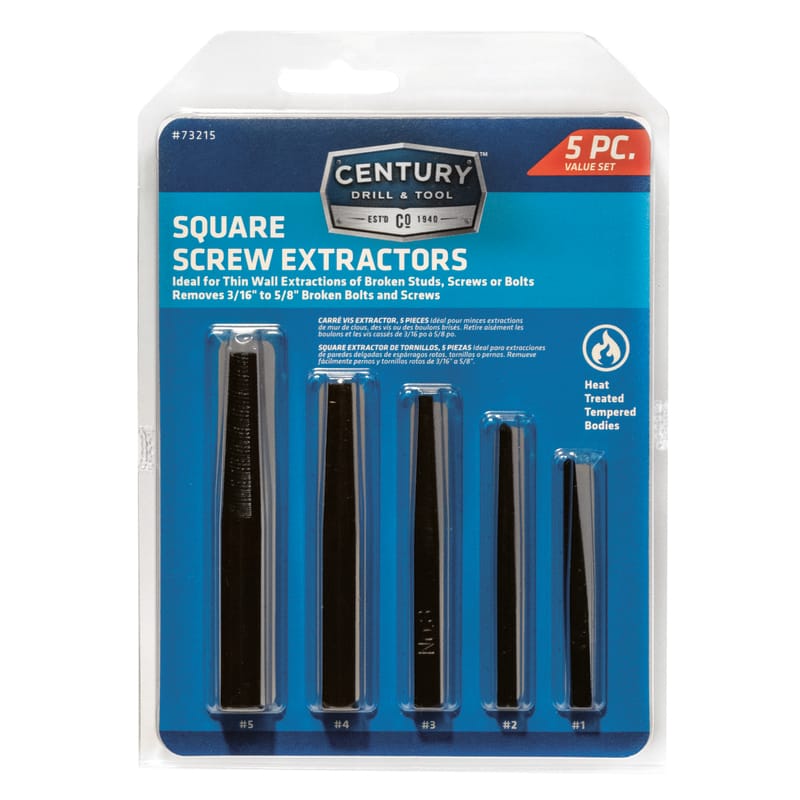 Century Drill & Tool 73215 Carbon Steel Square Screw Extractor Set 5 pc
