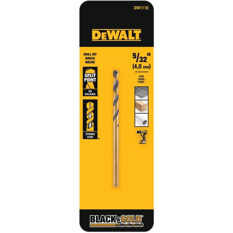 Dewalt DW1110 Black & Gold 5/32 in. X 3.12 in. L High Speed Steel Split Point Drill Bit Round Shank 1 pc